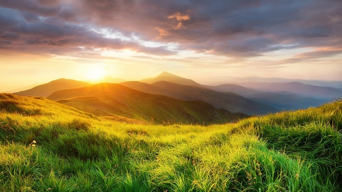 Sunset over Carpathian Mountains in Ukraine