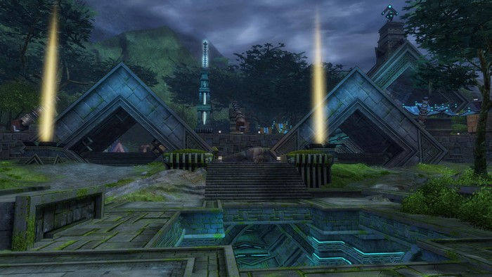 Guild Wars 2 ancient ruins with glowing pillars