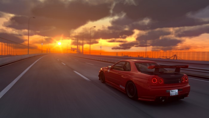 Nissan Skyline GT-R R34 Red Car at Sunset