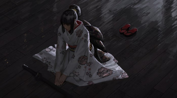 Woman in Kimono with Sword