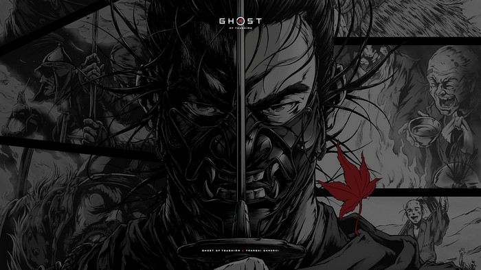 Ghost of Tsushima art with Jin Sakai and warriors