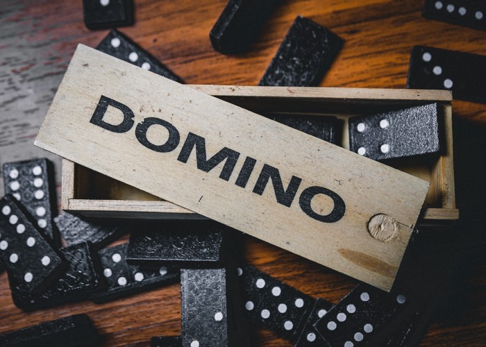 Dominoes in a wooden box