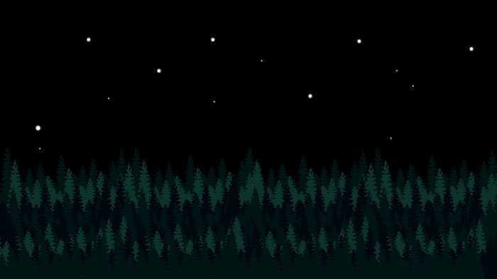 Night sky with stars over a dark forest