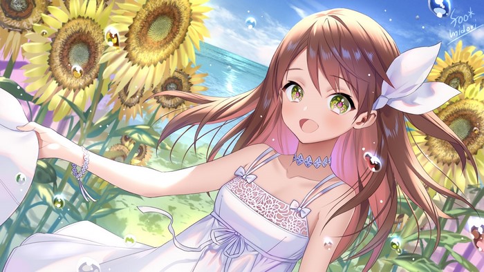 Midori Foo in a Sun Dress Among Sunflowers