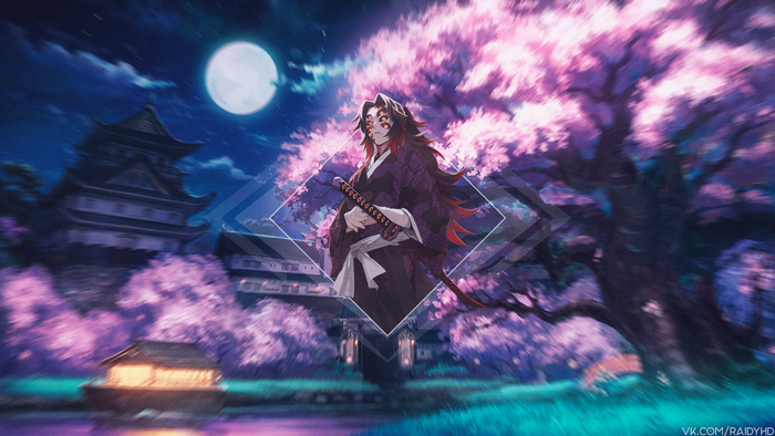 Kokushibo from Kimetsu no Yaiba under cherry blossoms