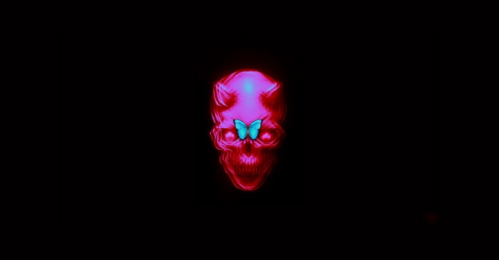 4K Glitch Art Devil Skull with Butterfly