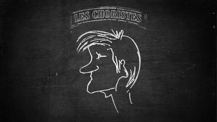 Les Choristes movie title card with cartoon drawing