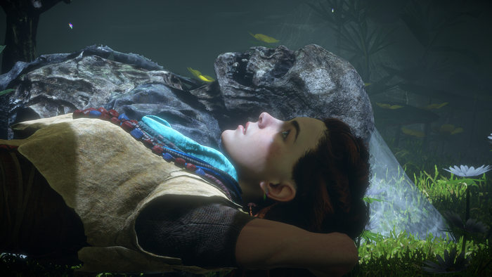 Aloy from Horizon Zero Dawn lying down
