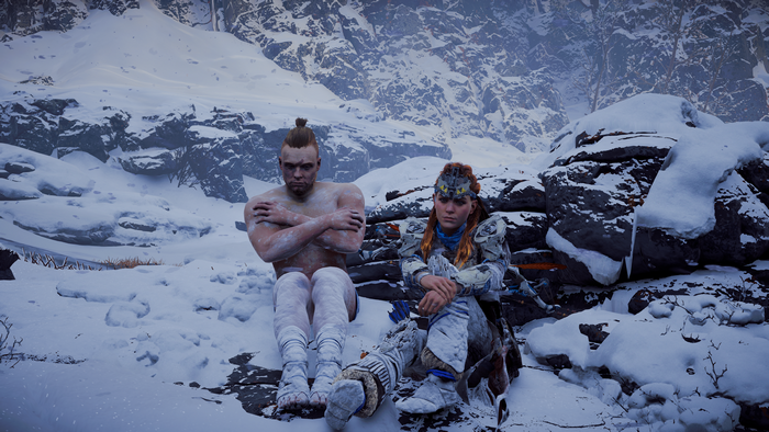 Aloy and Erend from Horizon Zero Dawn in snow