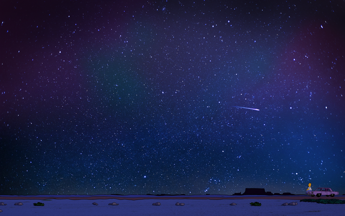 Homer Simpson from The Simpsons under a starry night sky
