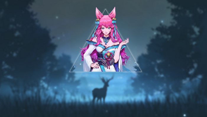 Ahri from League of Legends in a forest
