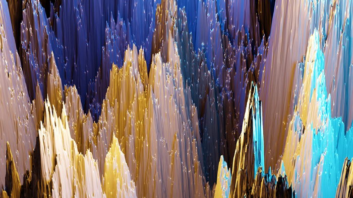 Abstract 3D render with gold and blue spikes