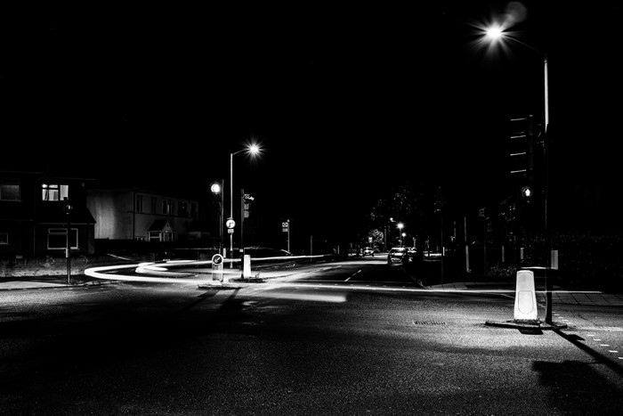 Night street with light trails in London