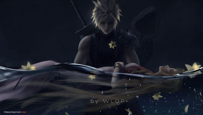 Cloud and Aerith from Final Fantasy 7 in water