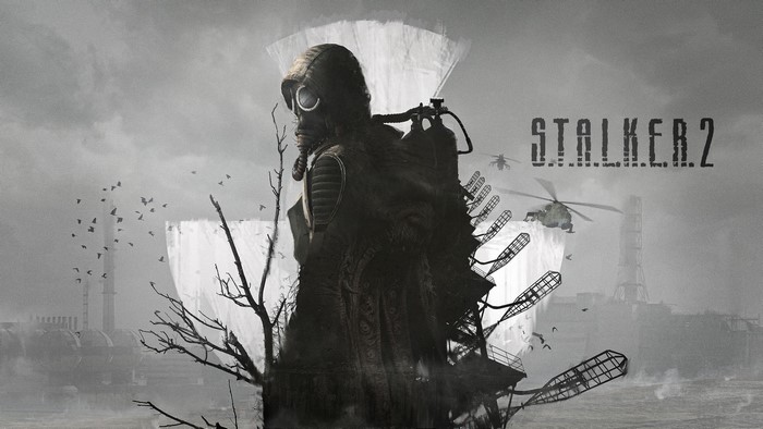 S.T.A.L.K.E.R. 2 cover art with gas mask character and helicopters