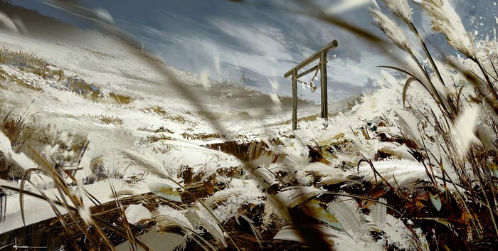 Ghost of Tsushima digital art with torii gate