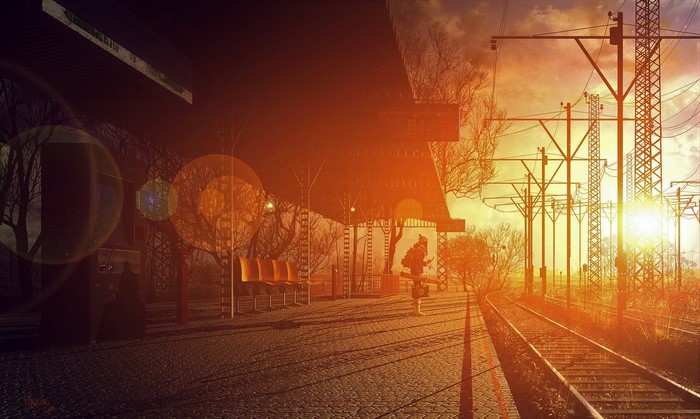 Train station at sunset by Johannes Voss