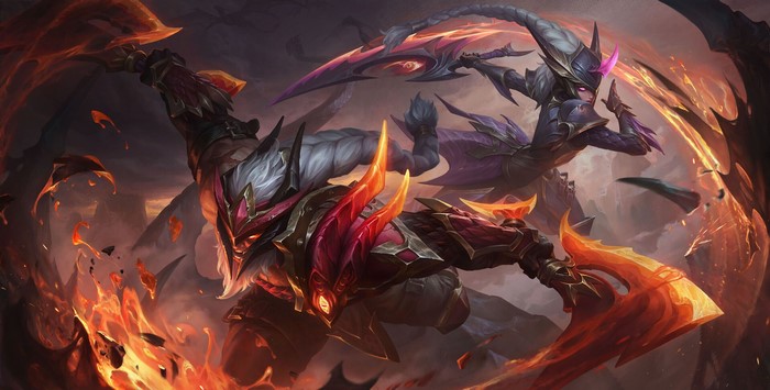 Olaf and Diana from League of Legends in battle