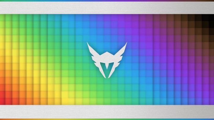 Overwatch League logo on a rainbow gradient grid