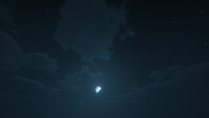 A glowing blue diamond in a starry night sky