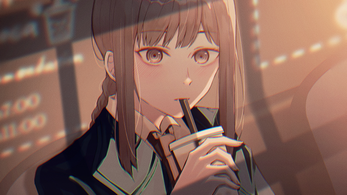 Makima from Chainsaw Man Drinking Beverage