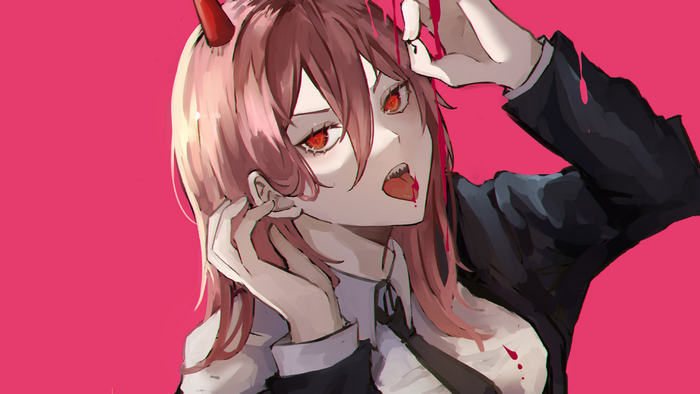 Power from Chainsaw Man with red eyes and horns