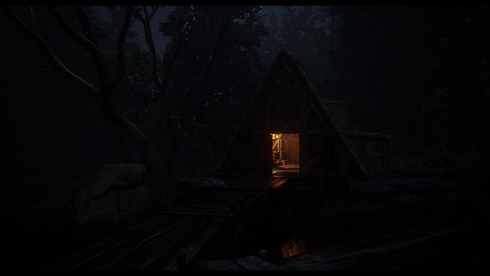Joel Miller from The Last of Us 2 in a dark forest