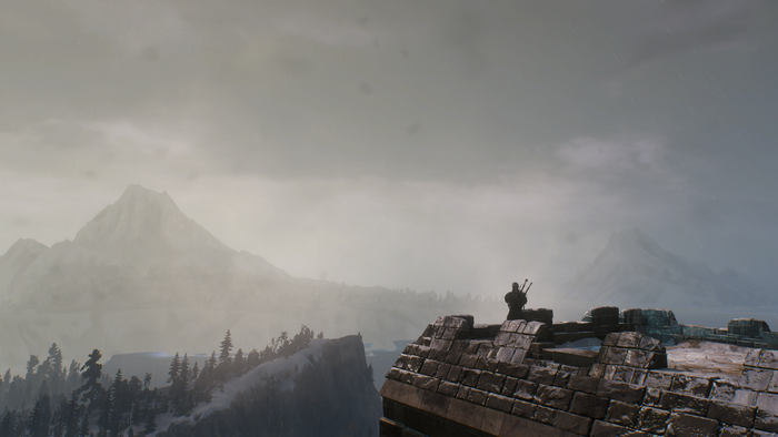 Geralt of Rivia from The Witcher 3: Wild Hunt on a castle wall