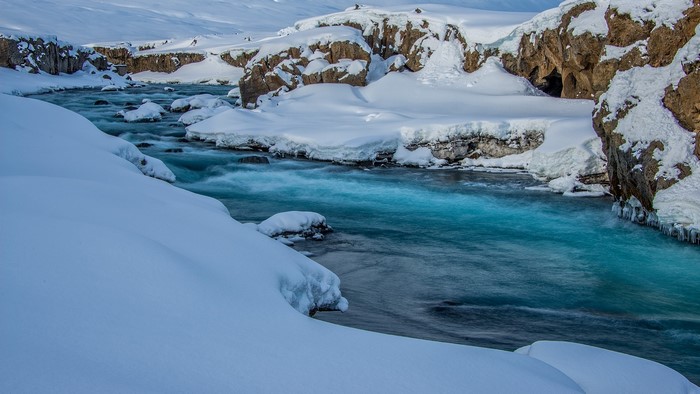Godafoss Falls in Iceland during Winter