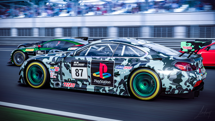 BMW M6 GT3 with PlayStation livery on racetrack