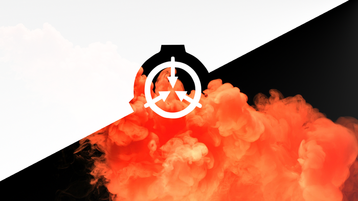 SCP Foundation logo with orange smoke and clouds