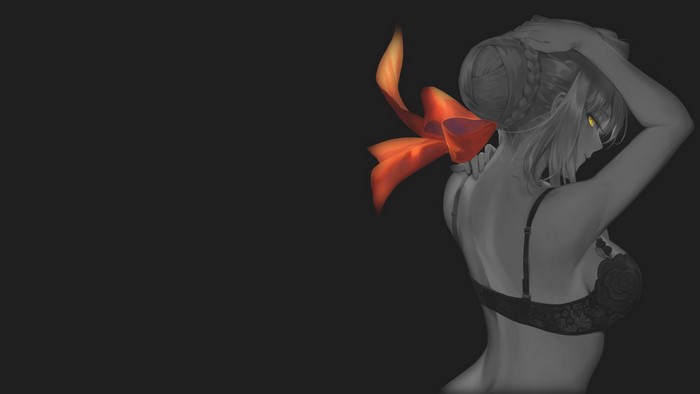 Anime girl with yellow eyes and red ribbon