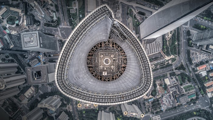 Aerial view of Shanghai skyscraper and cityscape