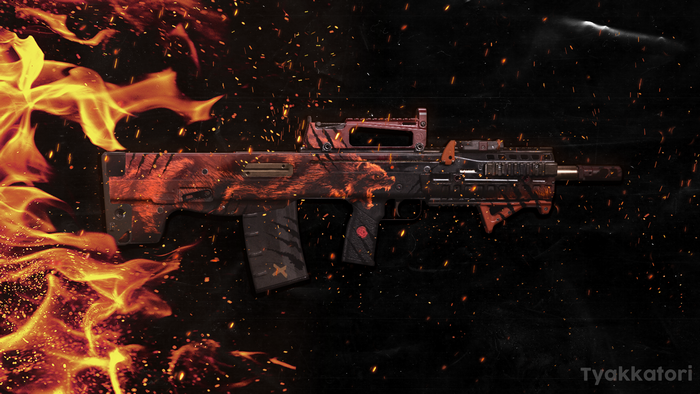 4K Call of Duty weapon with tiger skin and fire