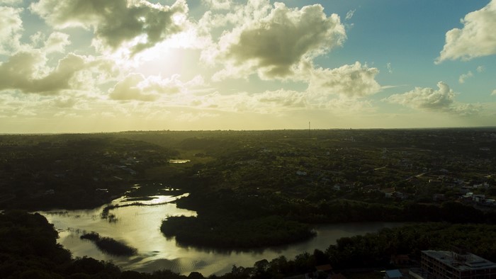 Aerial view of a river and landscape in Brazil