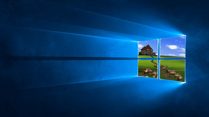 Windows 10 wallpaper with village and castle scenes