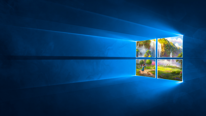 Windows 10 4K artwork with waterfalls and landscape