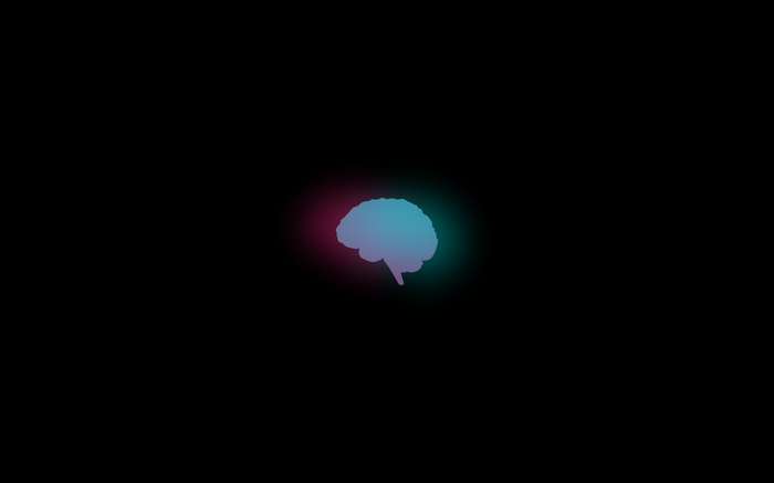 Brain silhouette with magenta and cyan glow on black background