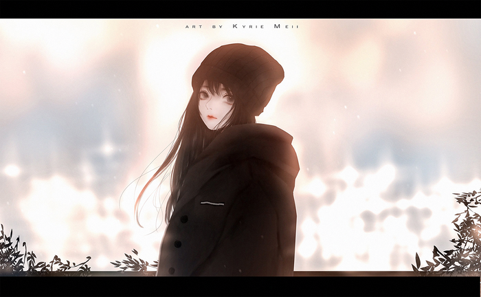 Anime girl with black hat and coat