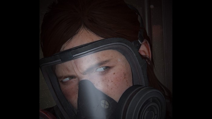 Ellie from The Last of Us Part II wearing a gas mask