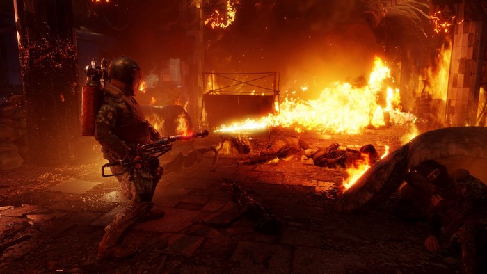 4K screenshot from Metro Exodus with flamethrower