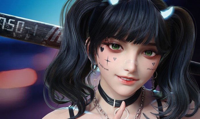 4K Anime Girl with Black Hair and Twintails