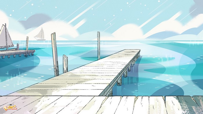 Steven Universe waterfront with boats and docks