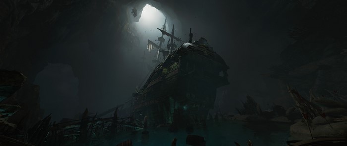 Shipwreck in a dark cave