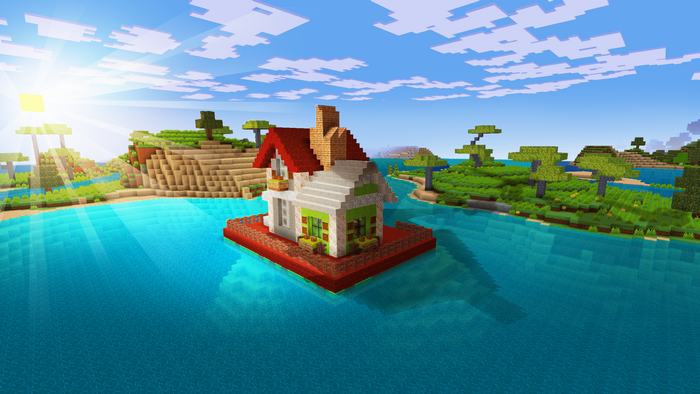 Minecraft floating house on a lake