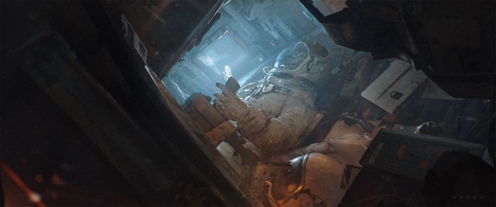Astronaut in a spaceship interior