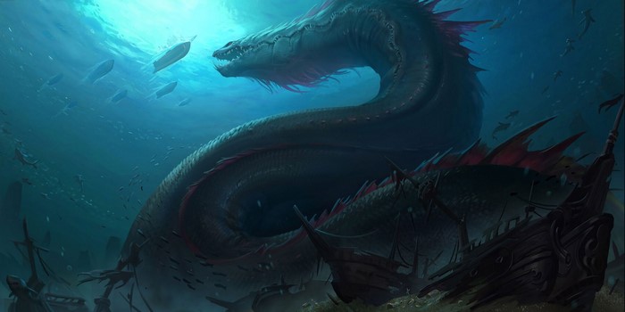 Underwater Serpent and Shipwrecks by Kan Liu