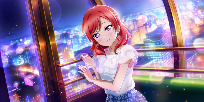 Nishikino Maki from Love Live! in a Ferris wheel at night