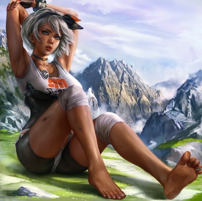 Bea from Pokémon Sword and Shield in mountains
