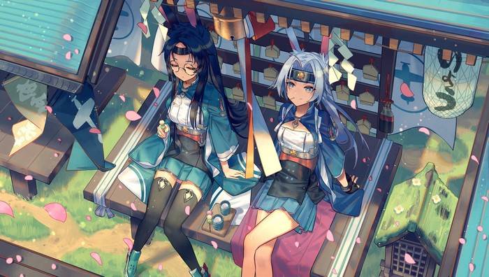 Azur Lane characters Hiryuu and Souryuu at a shrine